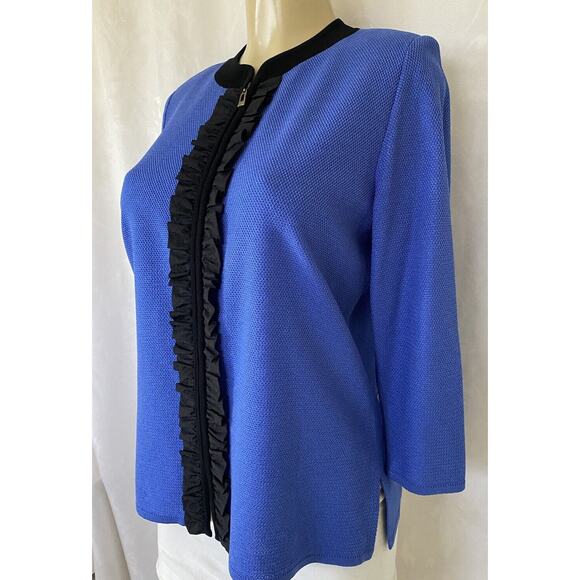 Exclusively Misook Blue Black Jacket Cardigan Sweater 3/4 Sleeve Texture… - Picture 2 of 6